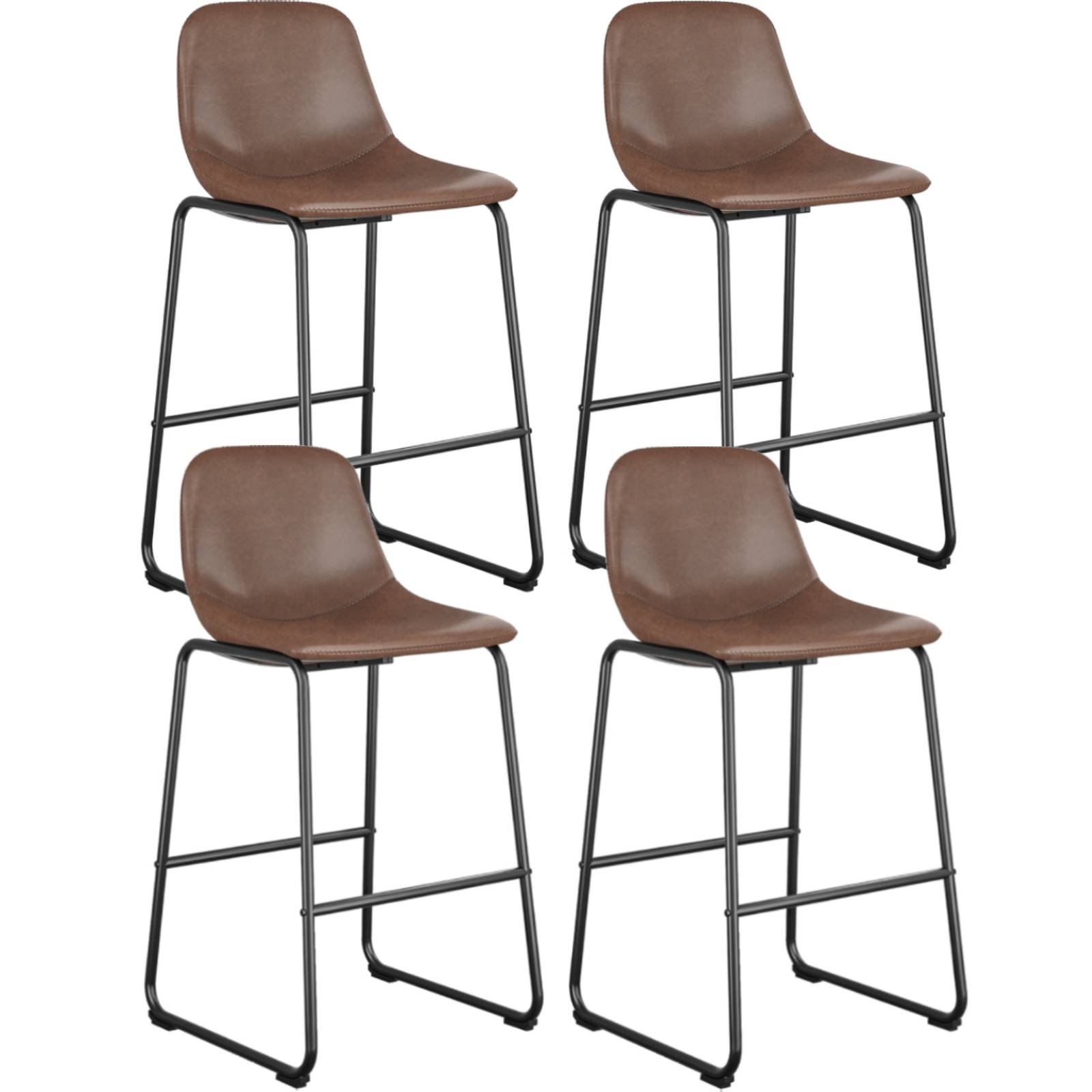 Rfiver Pu Faux Leather Bar Stools, Industrial Pub Barstools with Back and Footrest, Modern Armless Bar Height Stool Chairs